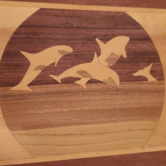 Vintage Yukon Collection Fine Alaskan Marquetry Whale Pod Wood Picture - Picture 2 of 10